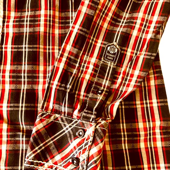 Men's Roar Enough Excuses L Button Down Red Checkered Long Sleeve Shirt - Picture 5 of 12